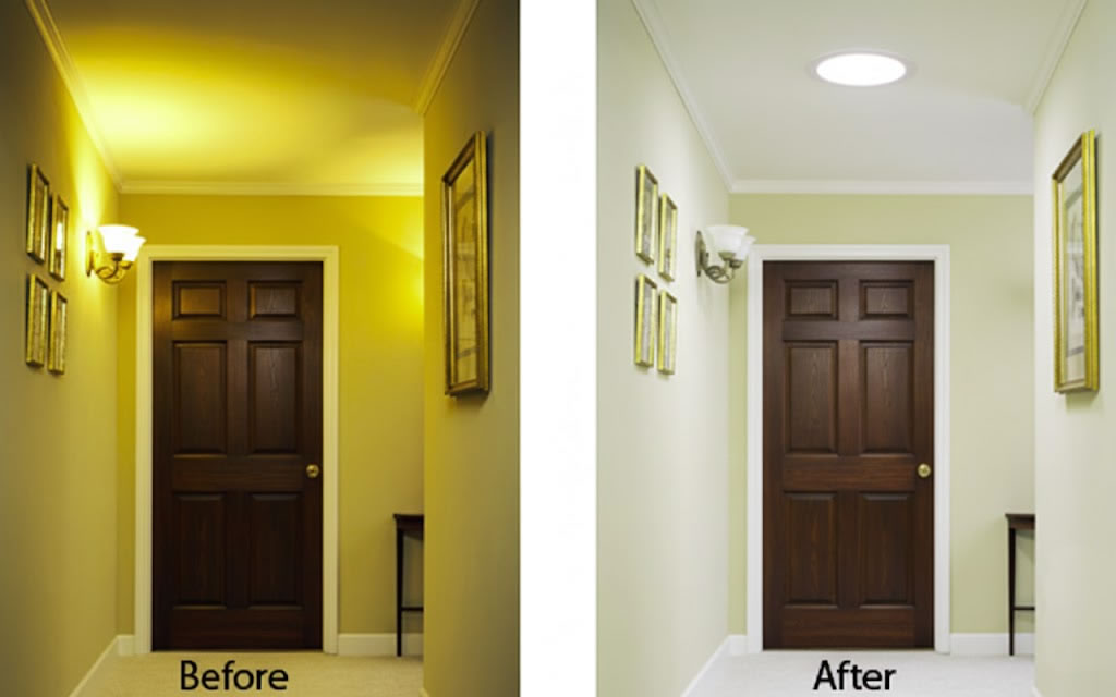 before and after sun tunnel installation energy saving