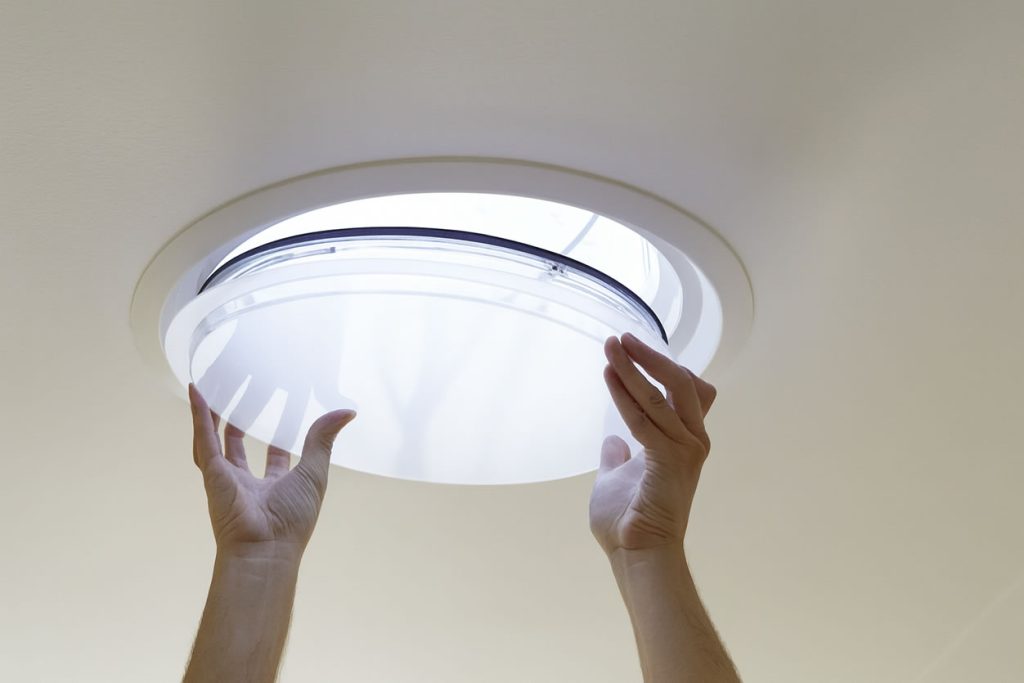 installing velux sun tunnel indoor light diffuser element