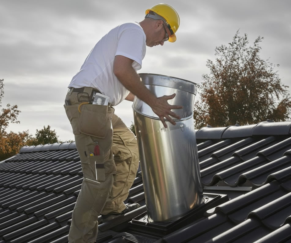 roofer installing sun tunnel tube on pitched roof