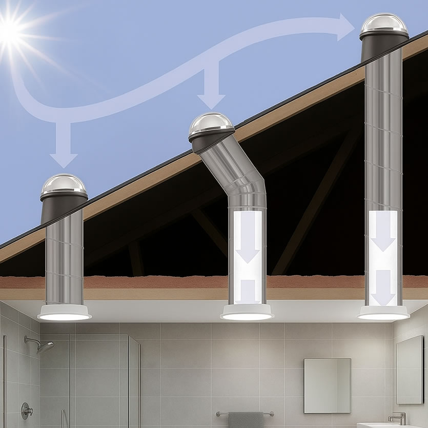 sun tunnels providing light in bathroom